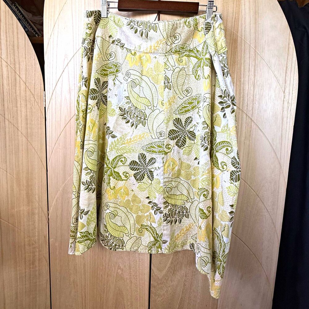 Vintage Y2K Norton McNaughton Woman Botanical Leaf Print Midi Skirt 20W Green